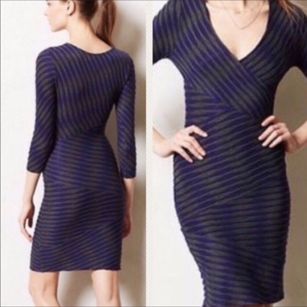 ANTHROPOLOGIE Tracy Reese Stacked Jersey Striped Mock Wrap Dress